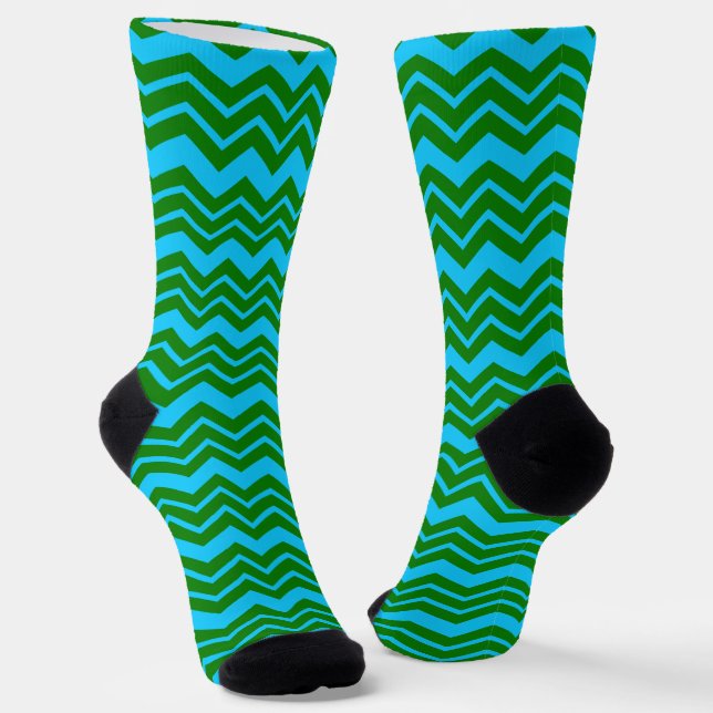 Green Blue Chevron Zigzag Design  Socks (Angled)