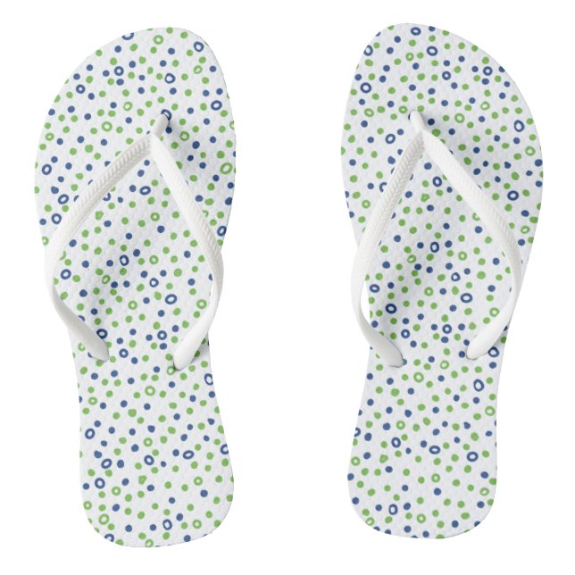 Green Blue Circles and Dots  Flip Flops (Footbed)