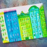 Green Blue Cityscape Apartments New York Street Postcard<br><div class="desc">Customise this card with your own text on the back! Check my shop for more!</div>