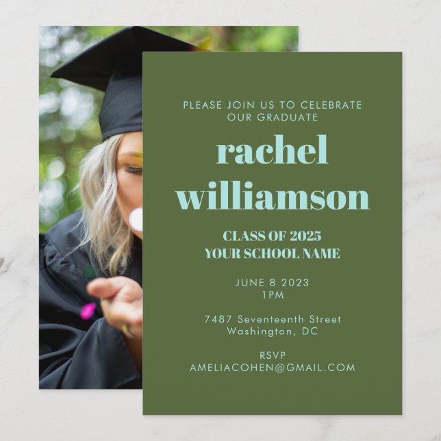 Green Blue Class of 2025 Photo Graduation Party Invitation (Front/Back)