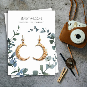 GREEN BLUE COIN EUCALYPTUS FOLIAGE EARRING DISPLAY BUSINESS CARD