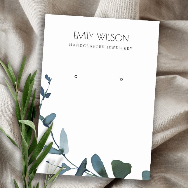 GREEN BLUE COIN EUCALYPTUS FOLIAGE EARRING DISPLAY BUSINESS CARD (Creator Uploaded)