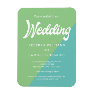 Green & Blue Colour Block Retro Wedding Invitation Magnet