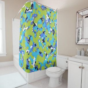 Green & Blue Coloured Camouflage Camo Print Shower Curtain