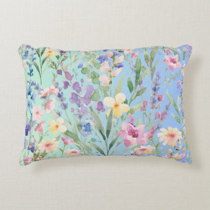 Green Blue Colourful Flowers Decorative Cushion