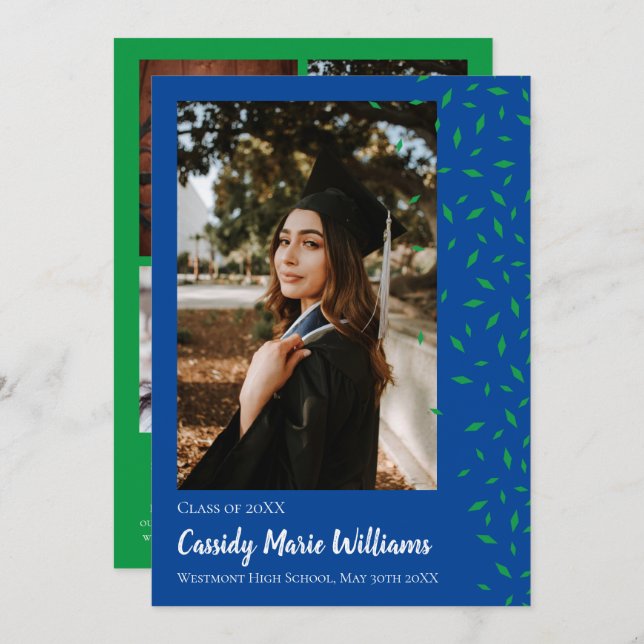 Green Blue Confetti Graduation Announcement (Front/Back)