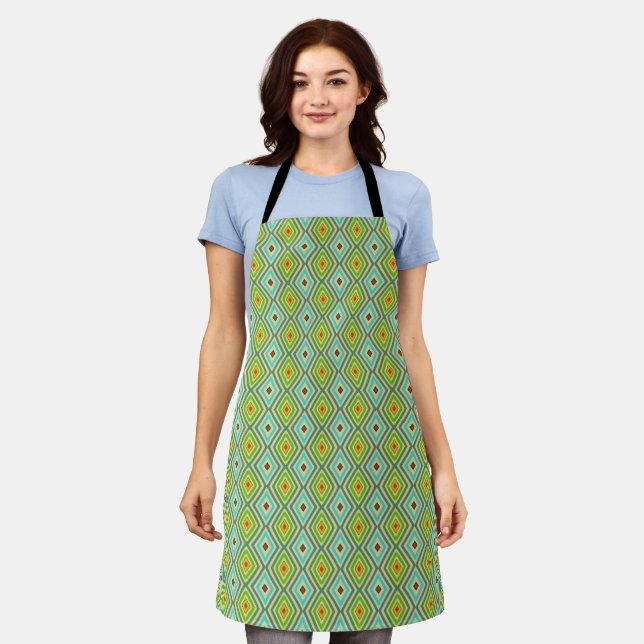 Green Blue Cool Tones Diamond Pattern  Apron (Worn)