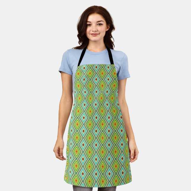 Green Blue Cool Tones Diamond Pattern  Apron (Worn)