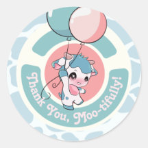 Green Blue Cow Pattern Thank you Round Sticker 