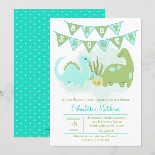 Green Blue Cute  Dinosaur Mum and Baby Shower Invitation