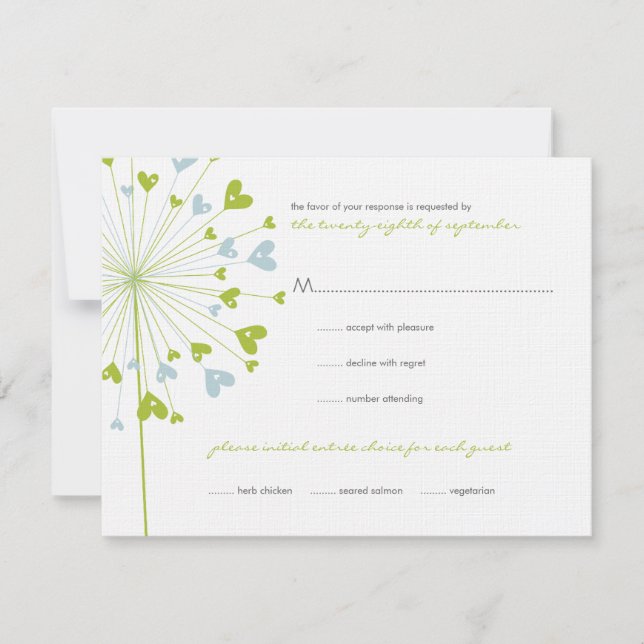 Green Blue Dandelion Flowers Love RSVP Card (Front)