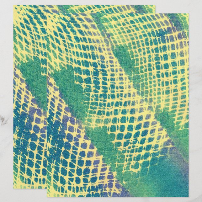 Green Blue Diamond Pattern Yellow Scrapbook Paper (Front/Back)