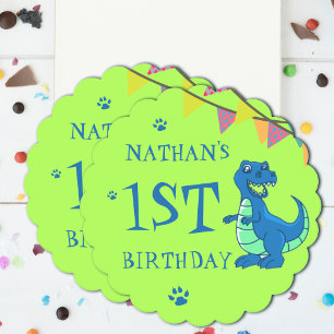 Green Blue Dinosaur Themed Kids Birthday Party  Paper Coaster