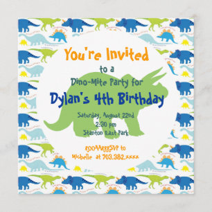 Green & Blue Dinosaurs Birthday Party Invitations