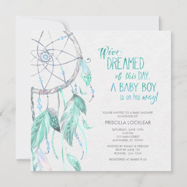 Green/Blue Dreamcatcher Baby Shower Invitation (Front)