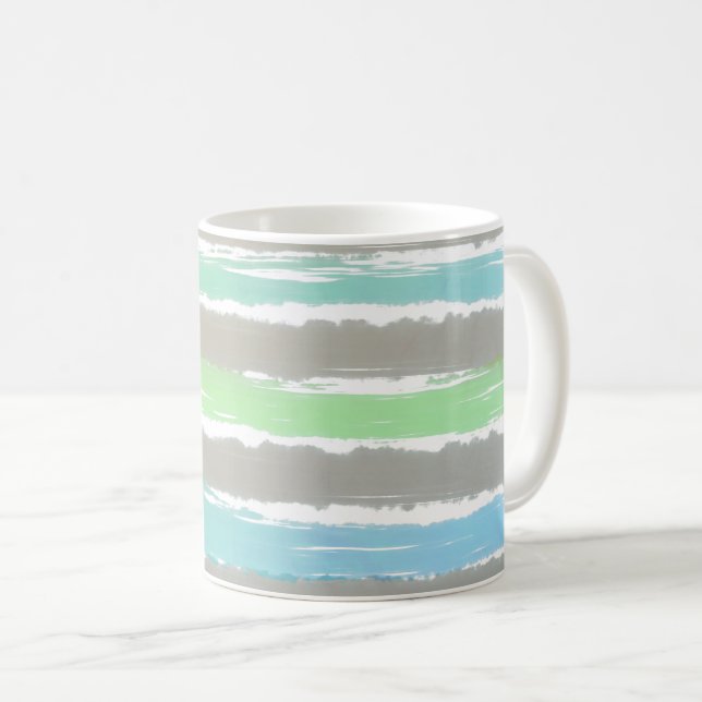 Green Blue Driftwood Grey Watercolor Stripes Coffee Mug (Front Right)