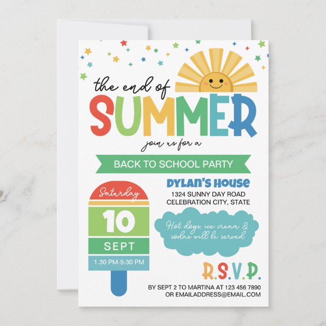 Green Blue End of Summer Back to School Party Invitation (Front)