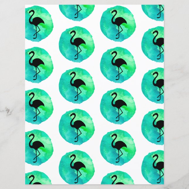 Green Blue Flamingo Pattern Scrapbook Paper (Front)
