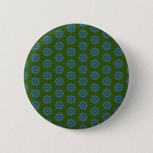 Green-Blue Floral Design pin/ 6 Cm Round Badge (Front)