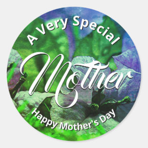 Green Blue Floral HAPPY MOTHER'S DAY Customised Classic Round Sticker