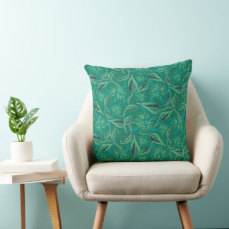 Green Blue Floral Throw Pillow