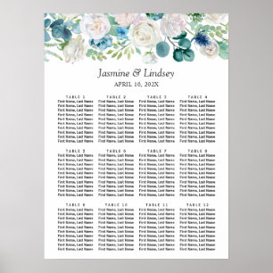 Green Blue Floral Wedding Seating Chart