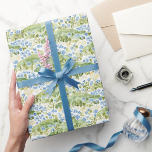 Green Blue Flowers Birthday Wrapping Paper