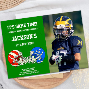Green Blue Football Birthday Invitations photo