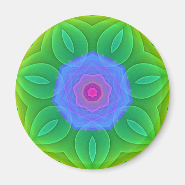 Green Blue Fractal Mandala Star Fridge Magnet (Front)