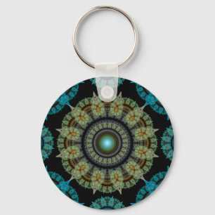 Green blue fractal sacred pattern key ring