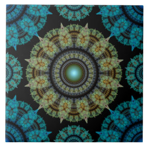 Green blue fractal sacred pattern tile