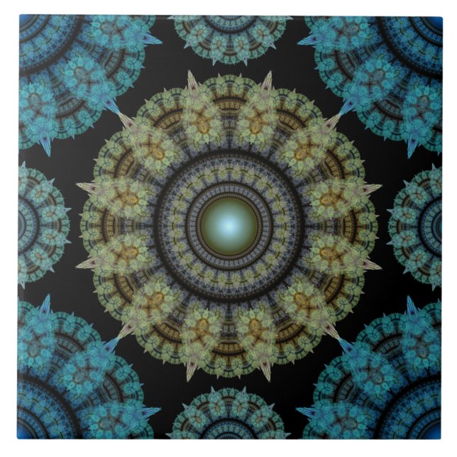 Green blue fractal sacred pattern tile (Front)