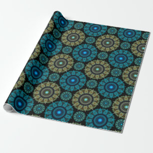 Green blue fractal sacred pattern wrapping paper