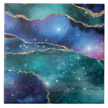 Green blue geode galaxy faux golden modern