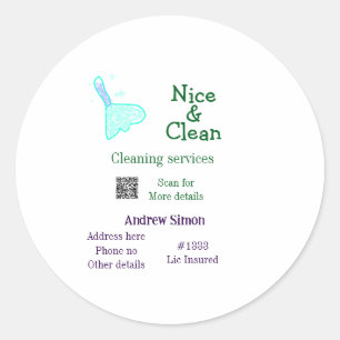 Green blue gitter clean mop add name address q r b classic round sticker