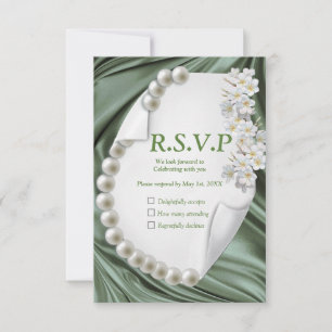 Green,Blue,Gold Ivory Silk & Pearls RSVP Card