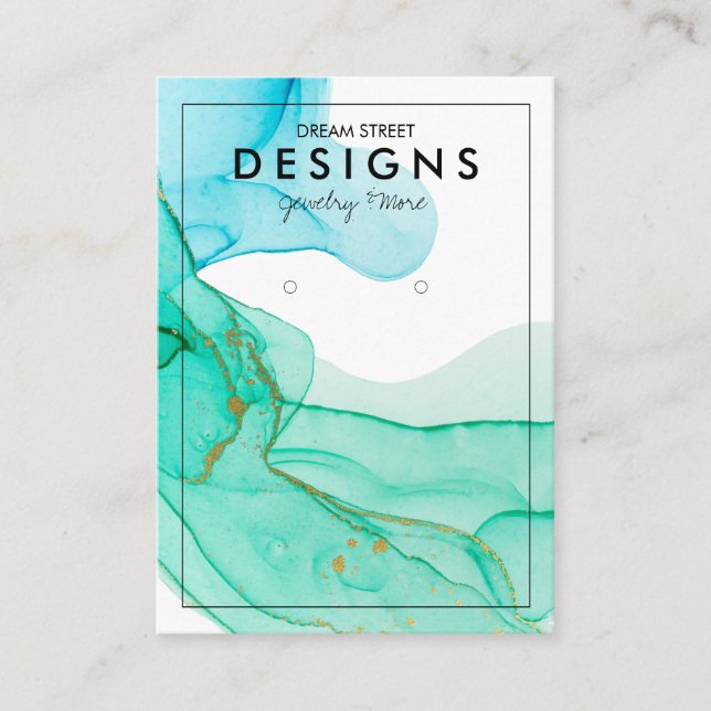 Green Blue Gold Trendy Earring Display Card (Front)