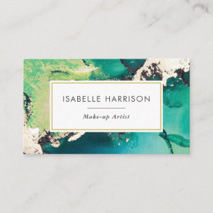 Green blue gold watercolor ink business card