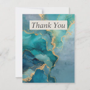 Green, Blue, Gold Watercolor Marble Thank You Card