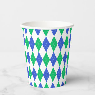 Green & Blue Golf Argyle Pattern Paper Cups