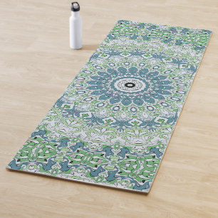 Green Blue Grey Coastal Mandala Kaleidoscope Yoga Mat