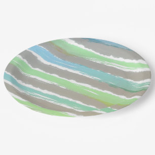 Green Blue Grey Watercolor Stripes Paper Plate