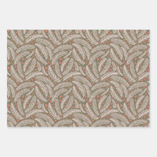 Green & Blue Hand-drawn Christmas Pine Tree Leaf  Wrapping Paper Sheet