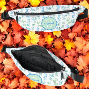 Green & Blue Heart Pattern with Initial Monogram Bum Bags