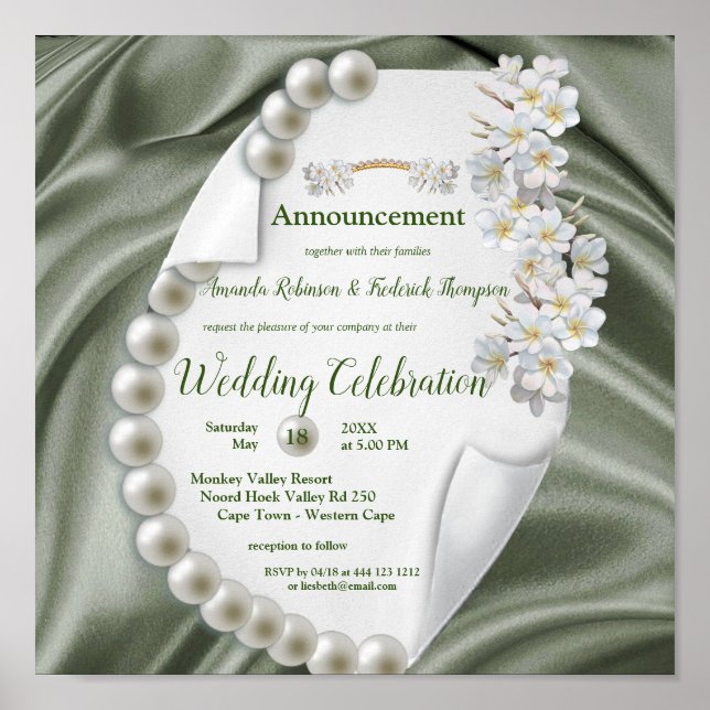 Green,Blue,Ivory,Gold Silk & Pearl,Wedding Poster (Front)