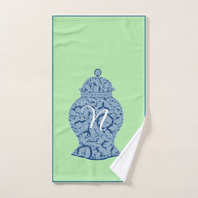 Green Blue Jar Ginger Jars Mosaic  Hand Towel (Hand Towel)