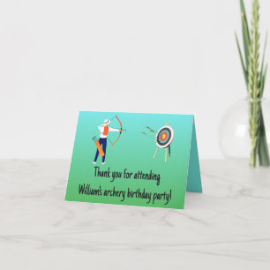 Green & Blue Kid's Archery Birthday Thank You Note Card