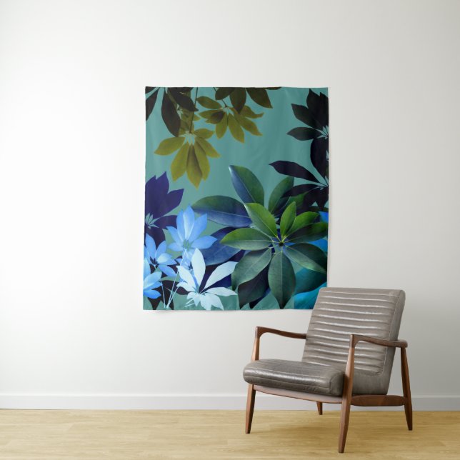 Green,Blue Leaves Art  Wall Tapestry (In Situ)