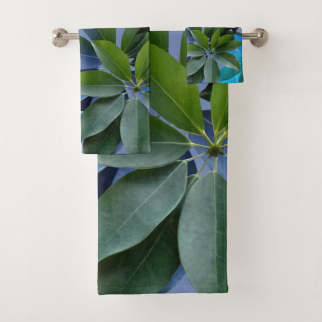 Green & Blue  Leaves Bathroom Towel Set (Insitu)