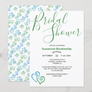 Green Blue Linked Hearts Bridal Shower Template